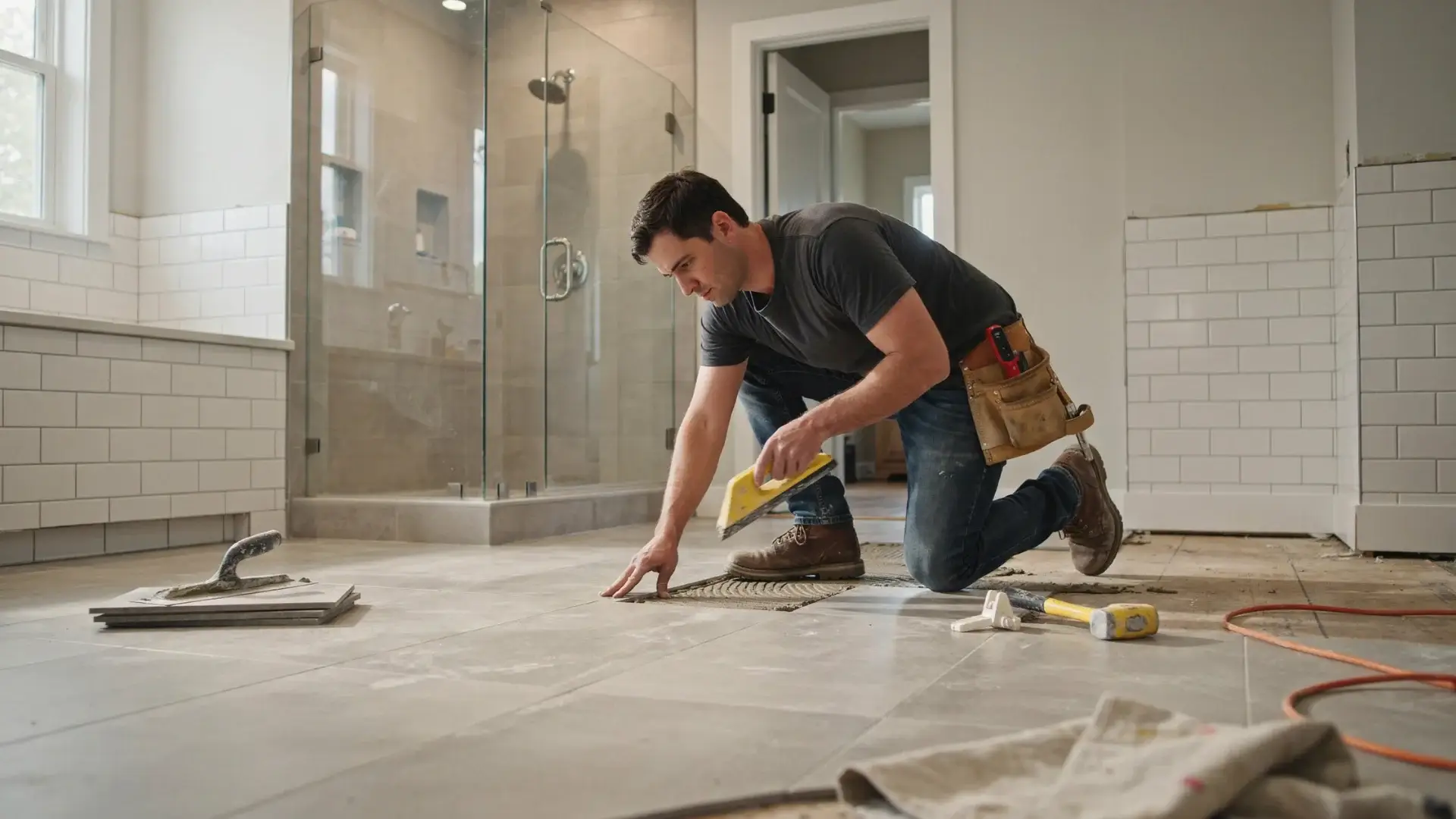 omega remodeling bathroom tile flooring installation